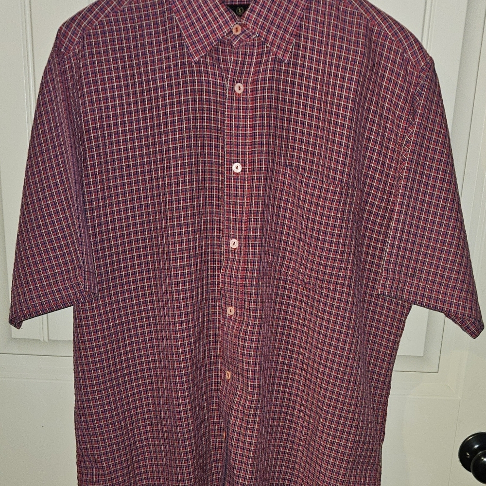 Bugatchi Men's Red Checkered Shirt L
